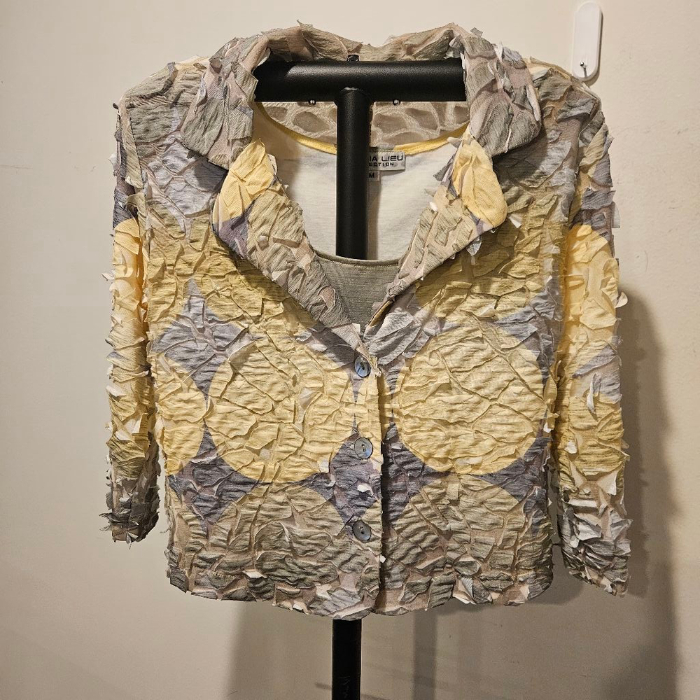 Women's Andria Lieu Vintage 2 Piece Jacket & Tank Size M Yellow, Green, Gray